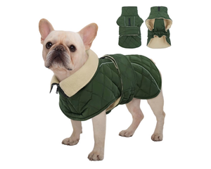 lot 2159 image: Kuoser Dog Coat Thermal Fleece Lined Dog Jacket, Adjustable Hook & Loop Dogs Coats for Medium Dogs Windproof Reflective Puppy Snow Jackets Pet Cold Weather Clothes with Harness Hole, Green, M