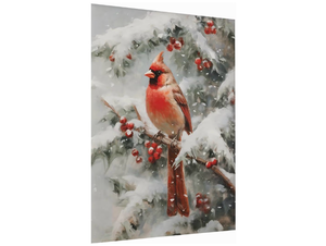 lot 2163 image: Winter Cardinal Print,Snowy Bird Art Print,Vertical Winter Forest Painting,Winter Still Life Art,Moody Winter Landscape Print,Winter Chickadee Print,Red Winter Decor12x16inch Unframed