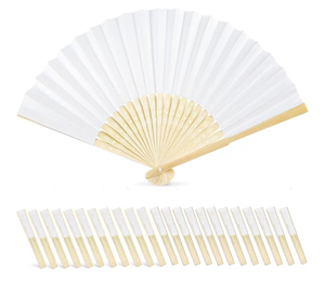 lot 2168 image: Wevmris 24 Pcs White Paper Fans Handheld Bamboo Folding Fans DIY Blank Painting Fan for Wedding Party Home Decoration Festival Gift