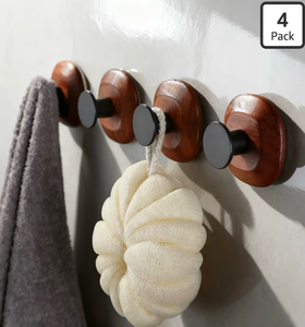 lot 2174 image: YIGII Wooden Suction Cup Hooks - Bathroom Towel Hooks Without Drilling, Reusable Suction Hooks for Hanging Coats, Bathrobes, and Bath Sponges, 4 Pack