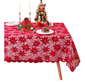 lot 2180 image: WUBODTI Christmas Red Lace Rectangle Tablecloths 60 x 84 Inch, Holiday Maple Leafs Table Cover Overlay Party Winter Red Holiday Decor Table Clothes for Dining Room Kitchen Coffee Tables