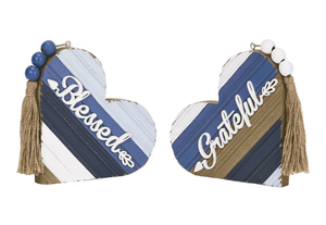 lot 2196 image: Valery Madelyn Valentines Day Decorations, 2 Pcs Rustic Table Decorations for Living Room, Farmhouse Wooden Table Centerpiece, Wooden Heart Decor for Home Dining Room Kitchen Shelf, Blue and White