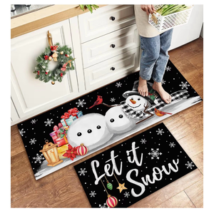 lot 2197 image: let it Snow Kitchen Rugs - 2 Piece Winter Christmas Kitchen Mats Set Non-Slip Kitchen Backing Area Rugs Snowman of The Year Decoration Doormat (17 x 29  17 x 47)