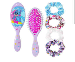 lot 2200 image: LUV HER Lilo & Stitch Hair Accessory 5 Pcs Set - 1 Regular 9 inch Stitch Hairbrush & 4 Scrunchies - Detangling Brush - Elastic Hair Ties Ropes for Girls, Ages 3