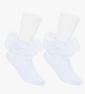 lot 2206 image: Toddler Socks Girls Kids Cute Big Double-Layer Lace Frilly Dress Ruffle Socks for Little Girls 2 Pairs