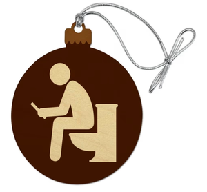 lot 2207 image: GRAPHICS & MORE Man Pooping on Toilet Funny Wood Christmas Tree Holiday Ornament