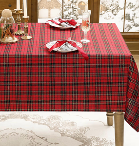 lot 2215 image: Romanstile Christmas Checkered Tablecloth Rectangle - 54 x 54 Inch - Red Buffalo Plaid Cotton Flannel Table Cloths, Xmas Winter Stain Resistant Washable Table Cover for HolidayPartyDining Decor