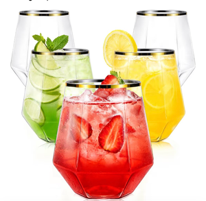 lot 2219 image: 40 Pcak Plastic Stemless Wine cocktail Whiskey Champagne Glasses, 12 Oz Gold Rim Disposable Clear Unbreakable Cups for Party Bars Wedding Tasting