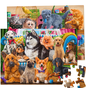 lot 2224 image: Puzzles for Kids Ages 4-6 �� 2 x 60 Pieces Cats & Dogs Learning Educational Jigsaw Puzzles, Puzzles for Kids Ages 6-8 Gifts for Girls Boys