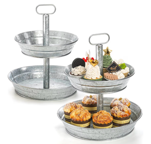 lot 2226 image: WHITE Serving Stand, 2 Tier Cupcake Tray Stand, Vintage Dessert Appetizer Display Stand, Rustic Home and Garden Display Stand for Country Farmhouse, Kitchen