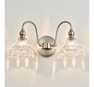 lot 2227 image: Brushed Nickel 2 Light Bathroom Vanity Light Fixtures Modern Vanity Lights for Bathroom Living Room Vintage Wall Sconces Over Mirror Hallway Wall Lamp