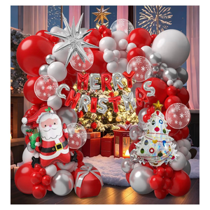 lot 2240 image: Christmas Balloon Arch Kit, Red and White Christmas Balloons for Xmas Party Decorations with Christmas Tree Balloon Metallic Silver and Snowflake Balloons