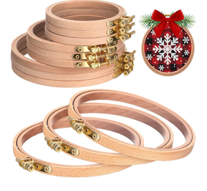 lot 2251 image: DoubleFill 9 Pcs Beech Wood Embroidery Hoops Sizes from 7 inch to 9 inches Frame Beech Wood Circle Rubber Hoops Ring Hanging Display Cross Stitch Ornament Gift Kits for Craft Sewing Gifts