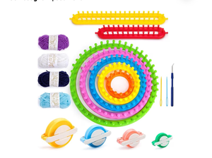 lot 2259 image: VGOODALL Round Knitting Looms Set, Set of 18PCS Supplies with Hook Needle, Pompom Maker and Yarn, for Knitting Beginners