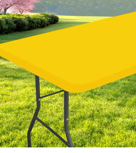 lot 2263 image: Rectangle Table Cloth, Waterproof Elastic Fitted Tablecloth for 8 Foot Folding Tables, Washable Polyester Tablecloths for Picnic, Camping, Outdoor (Yellow, 30x96)
