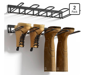 lot 2283 image: Boot Rack, Wader Hangers for Boot, Metal Wall Mounted Shoe Rack, 4 Pair Boot Organizer Rack for Tall Boots and Cowboy Boot, Boot Trays for Entryway,Garage (2 Pack), black