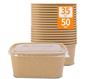 lot 2284 image: Celel 50 Pack 35 oz Paper Food Containers with Lids, Paper Meal Prep Containers Microwavable and Freezer Use Cardboard Food Concertinas - 50 Bowls 50 Lids