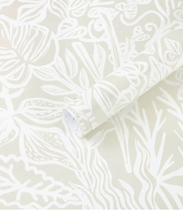 lot 2286 image: Boho Peel and Stick Wallpaper BeigeWhite Leaf Contact Paper 17.3inx197in Removable Self Adhesive Bedroom Cabinet Wall Decor Vinyl Roll