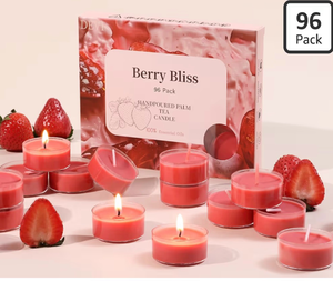 lot 2292 image: DEVI Strawberry Cream Scented Tea Lights Candles 96 Pack, 3.5-4 Hours Natural Palm Tea Candles Bulk for Home Scented, Red Small Votives with Essential Oils for Home Aromatherapy, Valentine Decorations