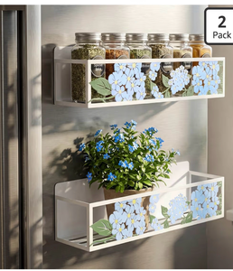 lot 2296 image: 2 Pack Hydrangea Magnetic Spice Rack for Refrigerator Metal Magnet Basket Shelf for Fridge Seasoning Storage Organizers Home Decor Kitchen Accessories (Blue)