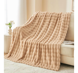 lot 2308 image: NEWCOSPLAY Twin Blanket for Couch Brown Super Soft Flannel Fleece 3D Bubble Lightweight Bed Blanket All Season Use (Brown, Twin(60x80))