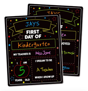 lot 2314 image: First and Last Day of School Sign, 10 X 12 in Paper Back to School Board, Reversable and Erasable First Day of Class Board, Double Sided Chalkboard for Kindergarten Pre-K Memories and Milestones