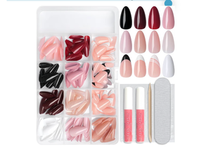 lot 2344 image: 288pc Almond Press on Nails Medium Acrylic Nails Press on Nails French Tip Short Fake Nails with Glue and Adhesive Tabs, Glue on Nails Pack False Stick on Nails Artificial Fingernails, Red