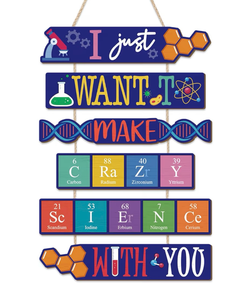lot 2350 image: CHDITB Science Classroom Front Door Sign, Wooden I Just Want to Make Crazy Science with You Decoration Wall Hanging, Funny Chemistry Elementary Teacher Gift Decor for Preschool Lab School