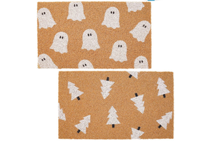 lot 2354 image: Whaline 2 Pcs Halloween Christmas Doormat Cute Ghost Xmas Tree Coir Floor Mat Non-Slip Front Door Rug for Indoor Outdoor Home Kitchen Bathroom Entrance Porch, 15.7 x 27.5 Inch