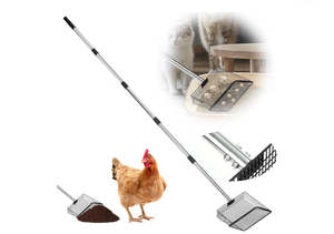 lot 2361 image: 10 Inch Chicken Poop Scooper, Large Metal Chicken Coop Scoop, Chicken Litter Sifting Shovel, Chicken Coop Rake with Retractable Stainless Steel Handle, Chicken Coop Cleaning Tools Accessories