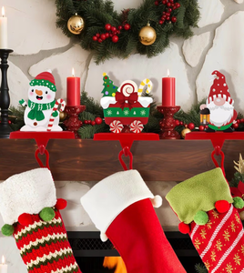 lot 2369 image: 3PCS Christmas Stocking Holders for Mantel,No-Slip Heavy Duty Stocking Hooks,Fireplace Stocking Hangers with Wooden Snowman, Santa, Tree,Trucks Designs