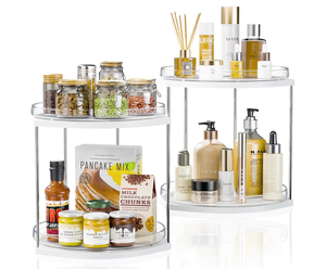 lot 2371 image: 2 Pack 2 Tier Lazy Susan Turntable Organizer �� 9.05�� Rotating Spice Rack Organizer for Cabinet, Pantry, Tabletop & Counter �� Clear Acrylic Lazy Susan for Kitchen, Bathroom & Vanity