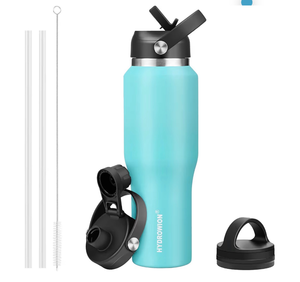 lot 2372 image: HYDROWION 32oz Stainless Steel Water Bottle(Cold for 48 Hrs, Hot for 24 Hrs), Double Wall Vacuum Insulated Water Bottle with Straw Lid, Spout Lid and Flex Cap, Fit in Any Car Cup Holder, Mint