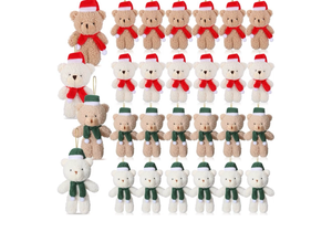 lot 2381 image: Hiboom 40 Pieces Christmas Stuffed Animal Bear Christmas Small Plush Cute Bear Stuffed Animals Xmas Toys for Birthday Decorations Party Favors(Plush,Classic Style)