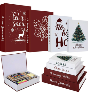 lot 2385 image: Cholemy Set of 4 Christmas Decorative Faux Book Storage Box Vintage Paper Table Centerpieces Christmas Holiday Shelf Decor with Hidden Storage for Home Bookshelf Office Table Decor(Classic Style)