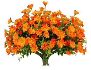 lot 2386 image: 8 Bundles Artificial Flowers for Outdoors Faux Mums UV Resistant Plastic Fall Plants Fake Greenery Orange Daisy Bulk for Home Gardenr Window Box Pathway Plante Wedding Decor (Orange)