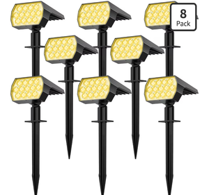 lot 2392 image: Solar Spot Lights Outdoor 8 Pack, IP65 Waterproof Solar Landscape Spotlights with 65 LEDs, 3 Lighting Modes Solar Garden Lights for Yard Pathway House Driveway (Warm White)