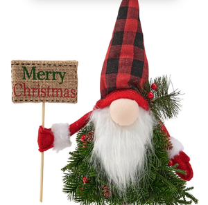 lot 2395 image: WDS WONDROUS Christmas Wreath Elf Gnome, Outdoor Holiday Wreath with Berries Pine Cones, Merry Christmas Sign, Small Red Gnome Gifts for Front Door, Wall Porch Tabletop Window Decor