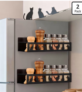 lot 2398 image: 2 Pack Black Cat Magnetic Spice Rack for Refrigerator Metal Magnet Basket Shelf for Fridge Seasoning Storage Organizers Home Decor Kitchen Accessories (Black)