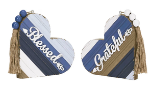 lot 2399 image: Valery Madelyn Valentines Day Decorations, 2 Pcs Rustic Table Decorations for Living Room, Farmhouse Wooden Table Centerpiece, Wooden Heart Decor for Home Dining Room Kitchen Shelf, Blue and White