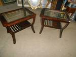 Wood and Glass End Table Pair