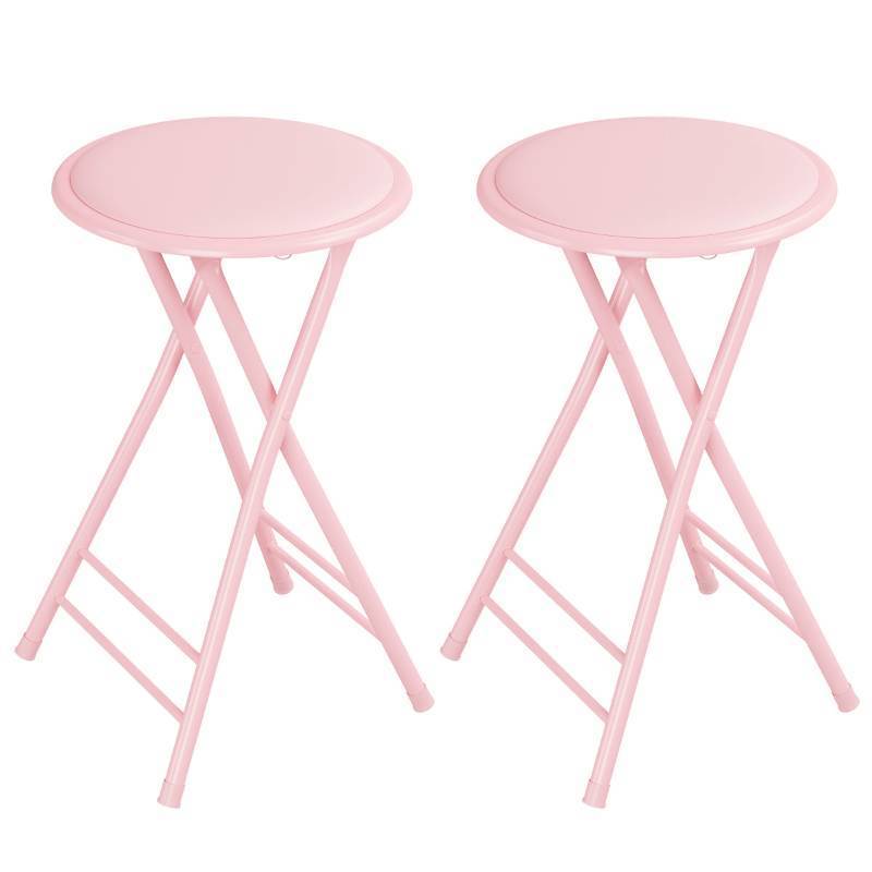 lot 61925 image: Lavish Home Set of 2 Counter Height Bar Stools 24-Inch Backless Folding Chairs with 225lb Capacity for Kitchen, Rec Room, or Game Room (Pink)