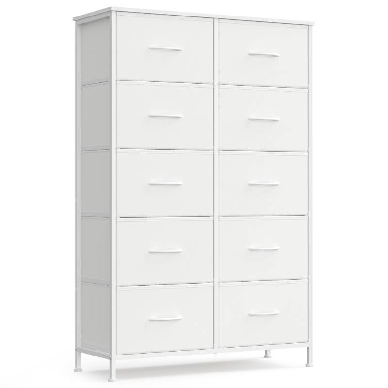 lot 63123 image: SONGMICS Dresser for Bedroom, Chest of Drawers, Steel, MDF, 10 Non-Woven Fabric Drawers, Storage Organizer Unit, Closet, Entryway, Cloud White and Snow White ULGS125W01S