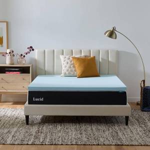 lot 60026 image: Lucid 2 Inch Memory Foam Mattress Topper, King Size Cooling Gel Bed Topper Pressure-Relieving Plush Feel Ventilated Breathable Design CertiPur Certified - Dorm Essentials