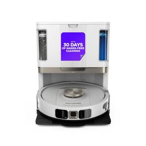 lot 60032 image: Shark Stratos 2-in-1 Robot Vacuum & Mop with 25 Hands-Free Features & NeverTouch Self-Cleaning Base, Precision Mapping, Autolift Technology, HEPA Filtration, Edge Detect, AV2700ZE, White USED