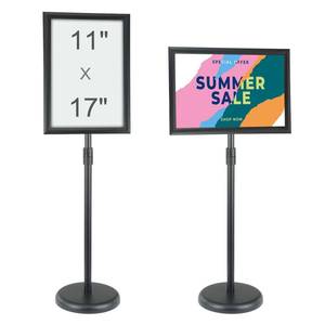 lot 60041 image: VEVOR Pedestal Sign Holder, 11 x 17 Inch Vertical and Horizontal Adjustable Poster Stand, Heavy-Duty Floor Standing Sign Holder with Round Base for Display, Advertisement, and Outdoor, Black