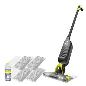 lot 60058 image: Shark VACMOP Cordless Hard Floor Cleaner, Vacuum and Spray Mop, Powerful Suction, Lightweight, LED Headlights, Includes 4 Disposable Pads, 12oz Multi-Surface Cleaning Solution, Gray, VM252