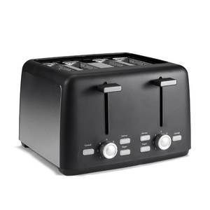lot 63155 image: Amazon Basics 4 Slice Toaster, 7 Browning Settings, Extra Wide Slots for Bagels and Specialty Breads, Removable Crumb Tray, CancelDefrostBagel Buttons, 1500W, Black & Silver