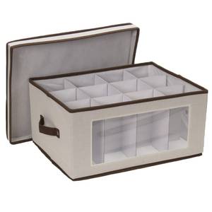 lot 63161 image: Household Essentials Wine Glass Storage Box, Strong Frame and Handles, Windowed Panel, Fully Removable Lid, Stackable and Foldable, Perfect for Wider Stemware