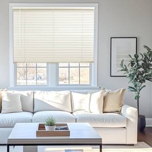 lot 61024 image: CHICOLOGY Cordless Mini Blinds, 1 Inch Vinyl Window Blinds, Room Darkening & Privacy, Easy Install with Adhesive Brackets, Child Safe, for Windows, Doors & Campers, Alabaster,42 W x 48 H